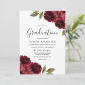 Elegant Burgundy Red Flowers Graduparty Kaart (Staand voorkant)