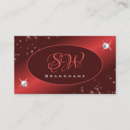 Elegant Burgundy Red Glitter Stars Jewels Initiale Visitekaartje