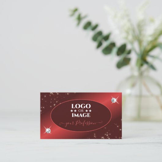 Elegant Burgundy Red Glitter Stars Jewels voegen L Visitekaartje (Staand voorkant)