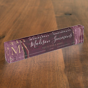 Elegant Burgundy Red Gold Agate Geode Monogram Naambordje