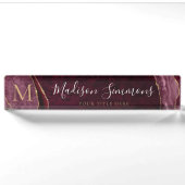 Elegant Burgundy Red Gold Agate Geode Monogram Naambordje (Voorkant)
