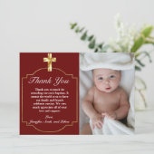 Elegant Burgundy Red Gold Cross Baptisme Bedankkaart (Staand voorkant)