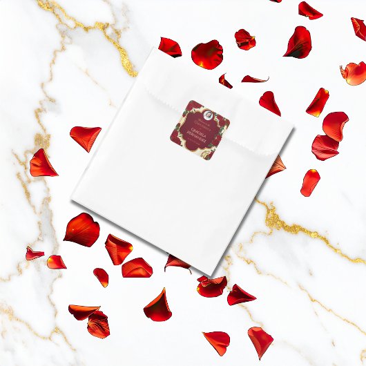 Elegant Burgundy Red & Gold Rose Quinceañera  Vierkante Sticker