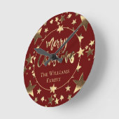 Elegant Burgundy Red Gold Stars Vroege Kerst Ronde Klok (Hoek)