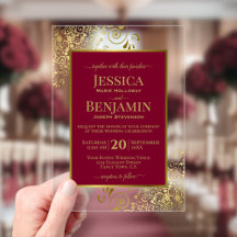 Elegant Burgundy Red & Gold Stylish Text Wedding