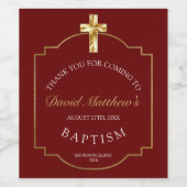 Elegant Burgundy Red Golden Cross Boys Baptisme Wijn Etiket (Enkel label)