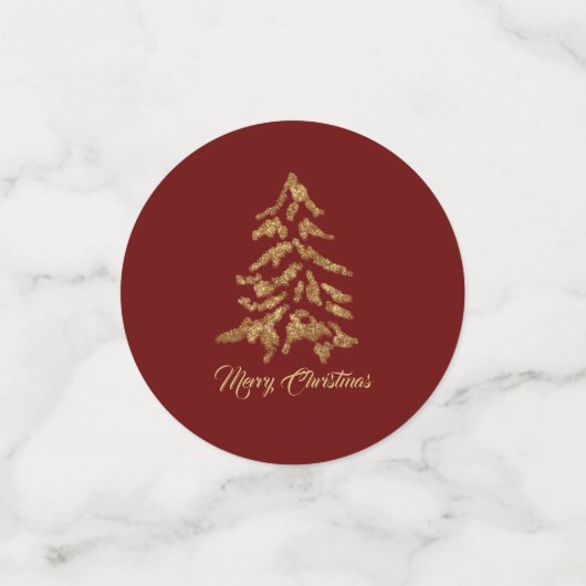 Elegant Burgundy Red Golden Tree kerst Confetti (Kleine voorkant)