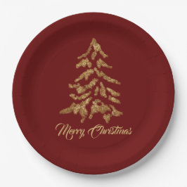 Elegant Burgundy Red Golden Tree kerst Papieren Bordje