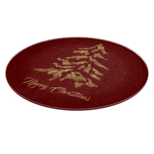 Elegant Burgundy Red Golden Tree kerst Snijplank (Hoek)