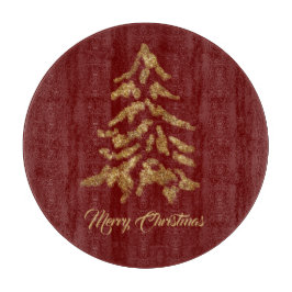 Elegant Burgundy Red Golden Tree kerst Snijplank