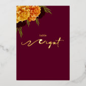 Elegant Burgundy Red "MARIGOLD" Table Number Folie Feestdagenkaart (Voorkant)