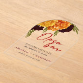 Elegant Burgundy Red "MARIGOLD" Wedding Open Bar Acryl Uitnodigingen (Laagn)