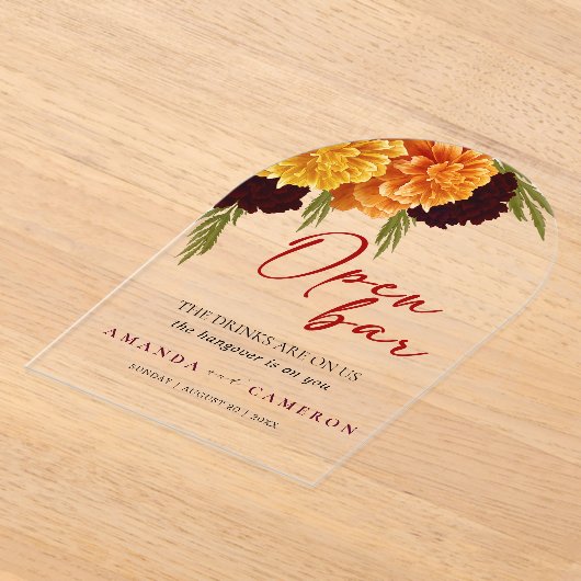 Elegant Burgundy Red  "MARIGOLD" Wedding Open Bar Acryl Uitnodigingen (Laagn)