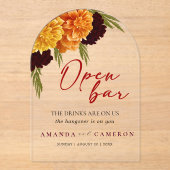 Elegant Burgundy Red "MARIGOLD" Wedding Open Bar Acryl Uitnodigingen (Voorkant)