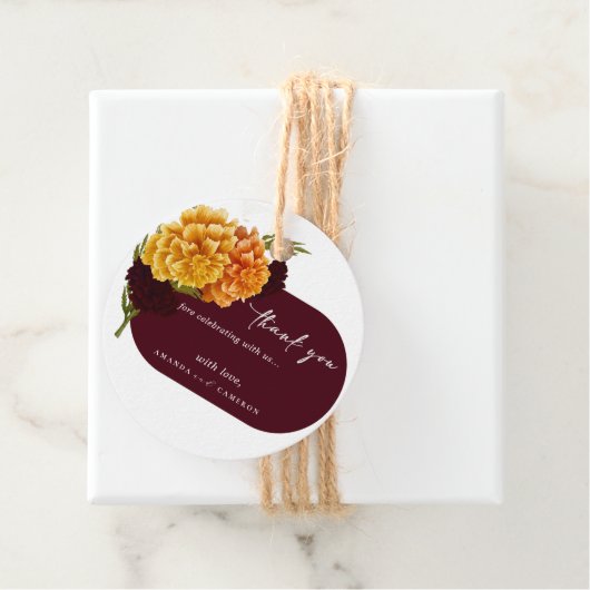 Elegant Burgundy Red "MARIGOLD" Wedding Thank You Bedankjes Labels (In situ)