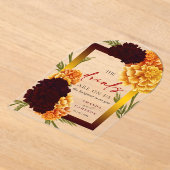 Elegant Burgundy Red  "MARIGOLD" Wedding The Drink Acryl Uitnodigingen (Laagn)