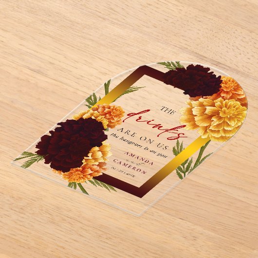 Elegant Burgundy Red  "MARIGOLD" Wedding The Drink Acryl Uitnodigingen (Laagn)