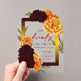 Elegant Burgundy Red  "MARIGOLD" Wedding The Drink Acryl Uitnodigingen