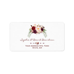 Elegant Burgundy Red Marsala Floral Wedding Etiket