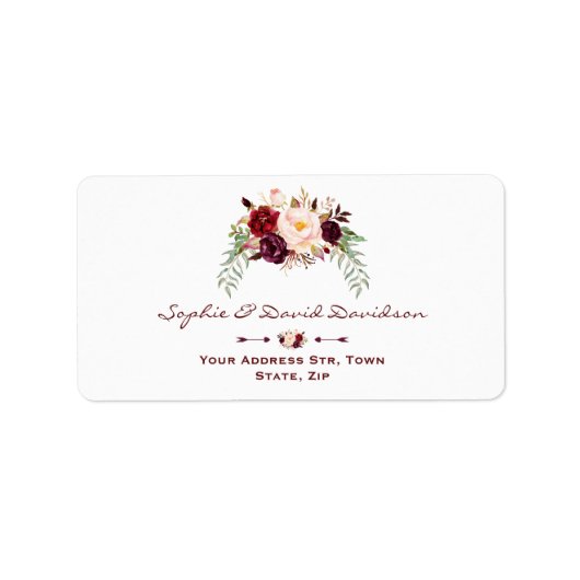 Elegant Burgundy Red Marsala Floral Wedding Etiket (Voorkant)