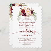 Elegant Burgundy Red Marsala Floral Wedding Kaart (Voorkant / Achterkant)