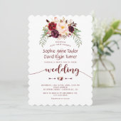 Elegant Burgundy Red Marsala Floral Wedding Kaart (Staand voorkant)