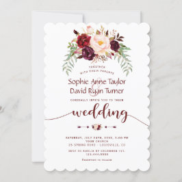 Elegant Burgundy Red Marsala Floral Wedding Kaart