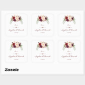 Elegant Burgundy Red Marsala Floral Wedding Vierkante Sticker (Vel)