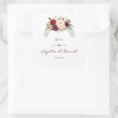 Elegant Burgundy Red Marsala Floral Wedding Vierkante Sticker (Tas)