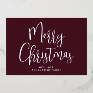 Elegant Burgundy Red Merry Kerstzilver Folie Feestdagenkaart