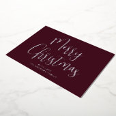 Elegant Burgundy Red Merry Kerstzilver Folie Feestdagenkaart (Gedraaid)