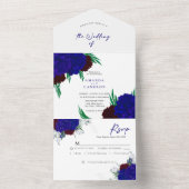 Elegant Burgundy Red Navy Blue "MARIGOLD" Wedding All In One Uitnodiging (Binnen)