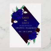 Elegant Burgundy Red Navy Blue "MARIGOLD" Wedding Folie Uitnodiging (Voorkant)