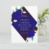 Elegant Burgundy Red Navy Blue "MARIGOLD" Wedding Kaart (Staand voorkant)