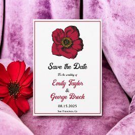 Elegant burgundy red roos romantic floral Wedding Save The Date