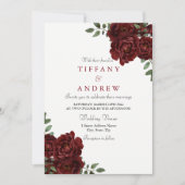 Elegant Burgundy Red Rose Modern Wedding Invite Kaart (Voorkant)