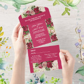 Elegant Burgundy Red Rustic Rozen Land Weddenschap All In One Uitnodiging