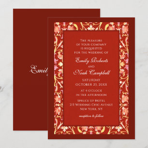 Elegant Burgundy Red Stylish Floral Wedding Kaart