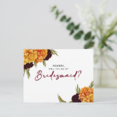 Elegant Burgundy Red Watercolor MARIGOL Bridesmaid Briefkaart (Staand voorkant)