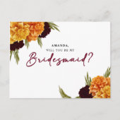 Elegant Burgundy Red Watercolor MARIGOL Bridesmaid Briefkaart (Voorkant)