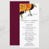 Elegant Burgundy Red Watercolor "MARIGOLD" Wedding Menu (Voorkant / Achterkant)