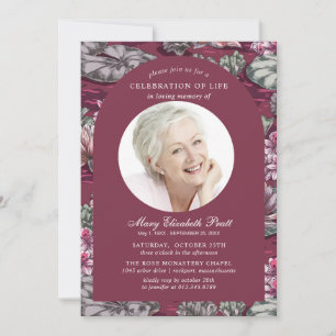 Elegant Burgundy Red Waterlily Foto Funeral Kaart