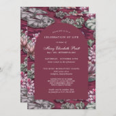 Elegant Burgundy Red Waterlily Funeral Invitation Kaart (Voorkant / Achterkant)