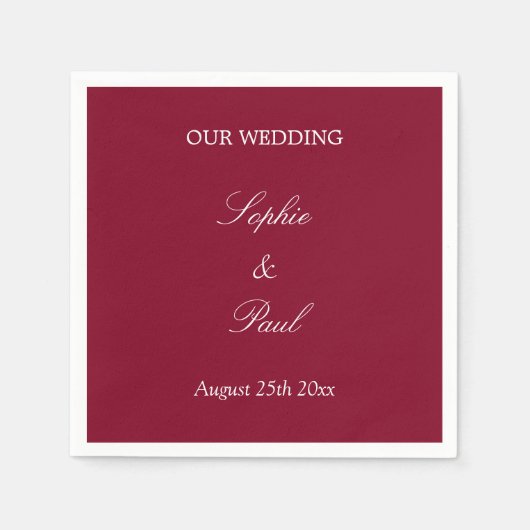 Elegant Burgundy Red Wedding Napkins Servet (Voorkant)