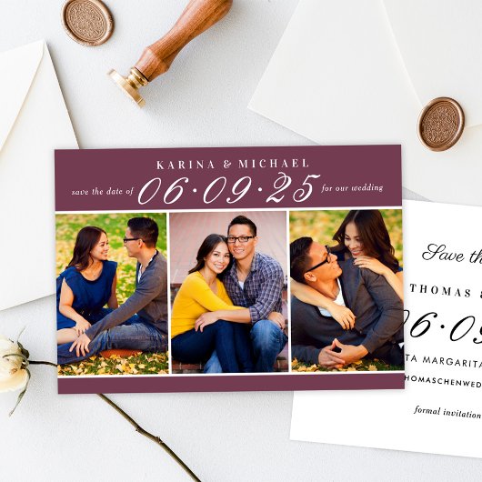 Elegant Burgundy Red Wedding Photo Collage Save The Date