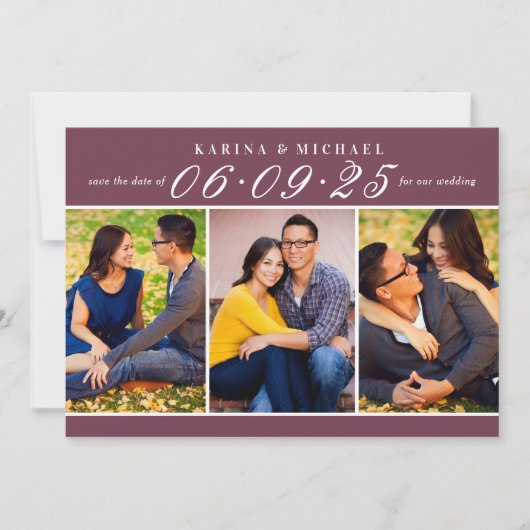 Elegant Burgundy Red Wedding Photo Collage Save The Date (Voorkant)