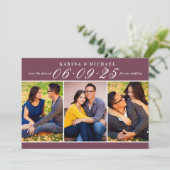 Elegant Burgundy Red Wedding Photo Collage Save The Date (Staand voorkant)