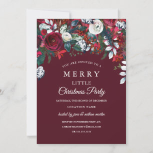 Elegant Burgundy Red White Floral kerstparty Kaart
