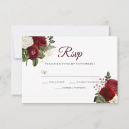 Elegant Burgundy Red White Floral Weddenschap RSVP