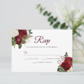 Elegant Burgundy Red White Floral Weddenschap RSVP (Staand voorkant)